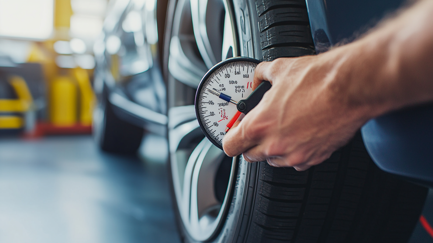 Guy checking tire